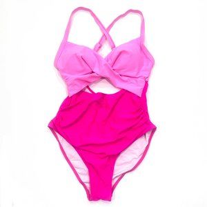 NWT EoMENIE - One Piece Swimsuit Cut Out Swimwear High Waist Monokini - Pink